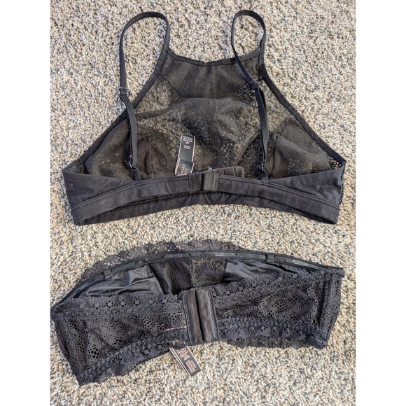 Victoria's Secret Black Lace Bralette Set Strappy Halter Bandeau Wireless S M - Picture 6 of 7
